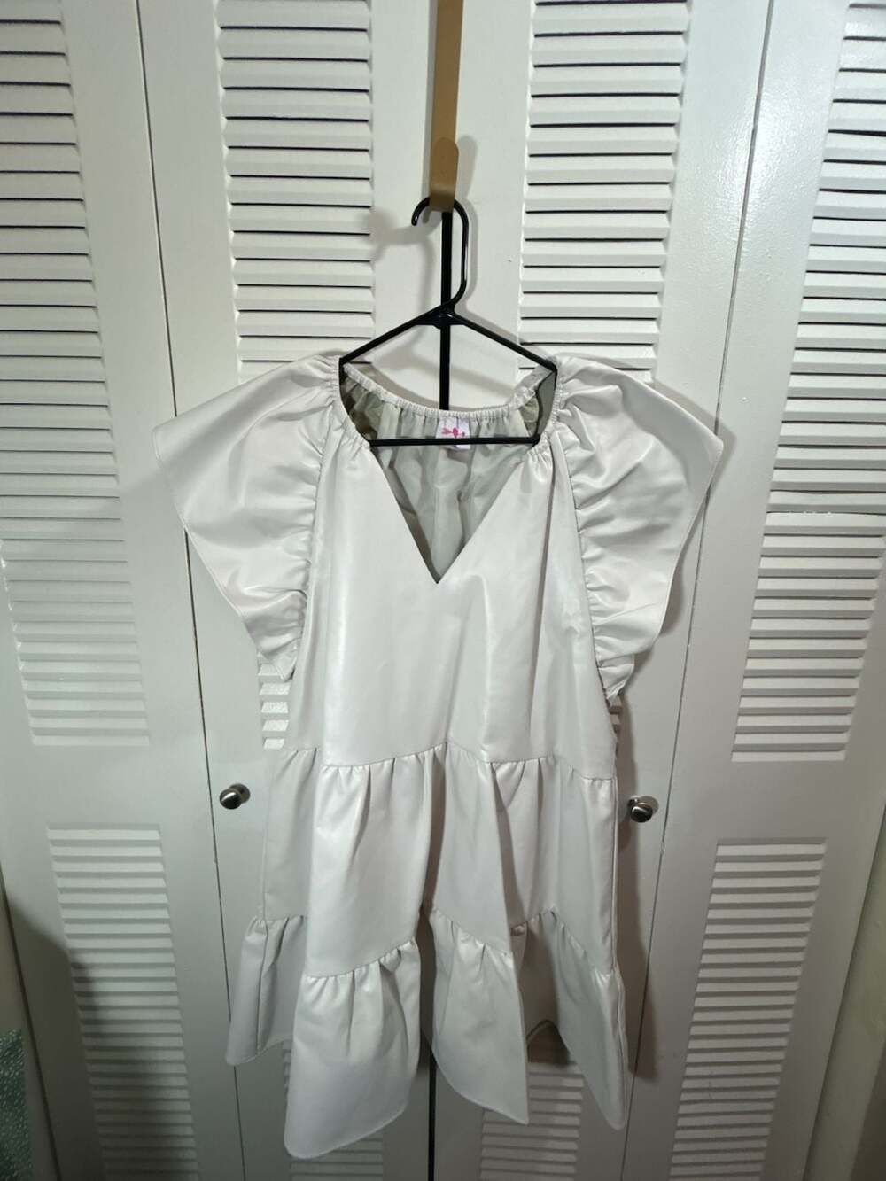 Buddylove Ruffle Sleeve Vegan Leather Dress Cream Xtra Large Boho,  Baby Doll